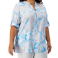 Calvin Klein Women's Printed Roll Tab Blouse Gray Size 2X