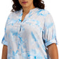 Calvin Klein Women's Printed Roll Tab Blouse Gray Size 2X