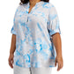 Calvin Klein Women's Printed Roll Tab Blouse Gray Size 2X