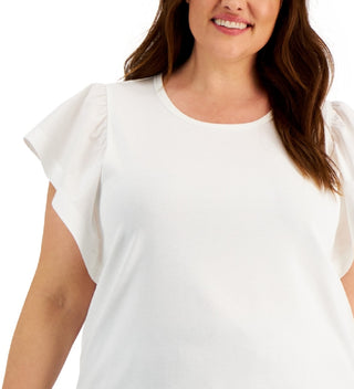 Calvin Klein Women's Flutter Sleeve Top White Size 0X