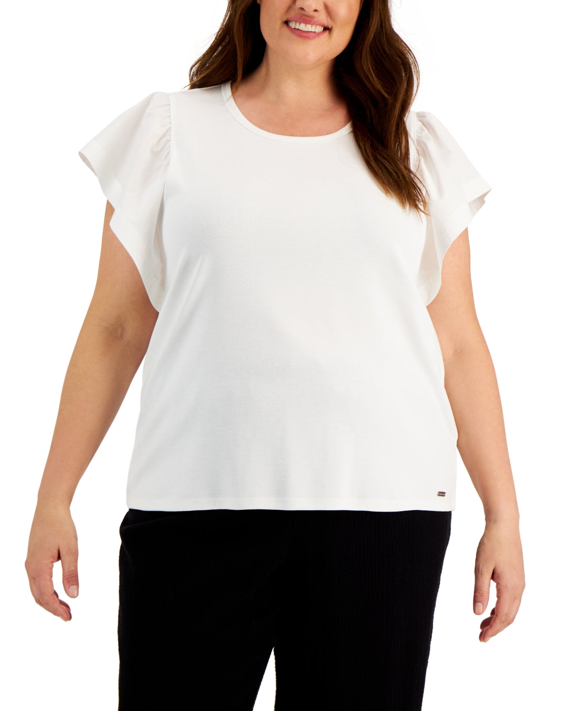 Calvin Klein Women's Flutter Sleeve Top White Size 3X