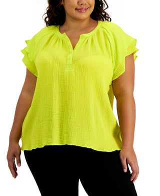 Calvin Klein Women's Cotton Flutter Sleeve Top Green Size 2X