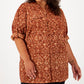 Calvin Klein Women's Button Down Roll Sleeve Top Brown Size 1X