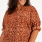 Calvin Klein Women's Button Down Roll Sleeve Top Brown Size 1X