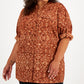 Calvin Klein Women's Button Down Roll Sleeve Top Brown Size 1X