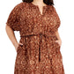 Calvin Klein Women's Cotton Batik PrinT-Shirt Dress Brown Size 20W