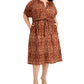 Calvin Klein Women's Cotton Batik PrinT-Shirt Dress Brown Size 20W