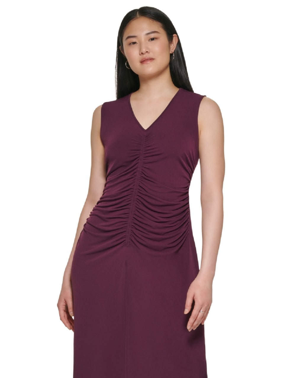 Calvin Klein Women's Ruched Sleeveless Sheath Dress Purple Size Large