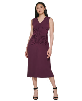 Calvin Klein Women's Ruched Sleeveless Sheath Dress Purple Size Large