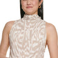 Calvin Klein Women's Printed Sleeveless Tie Back Mock Neck Top Brown Size Medium