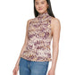Calvin Klein Women's Printed Sleeveless Tie Back Mock Neck Top Brown Size X-Large