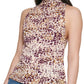 Calvin Klein Women's Printed Sleeveless Tie Back Mock Neck Top Brown Size X-Large