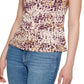 Calvin Klein Women's Printed Sleeveless Tie Back Mock Neck Top Brown Size X-Large