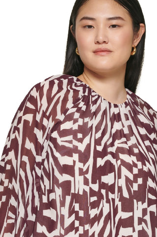 Calvin Klein Women's Long Sleeve Printed Chiffon Blouse Purple Size X-Small