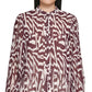 Calvin Klein Women's Printed Pleat Sleeve Button Front Blouse Purple Size X-Large