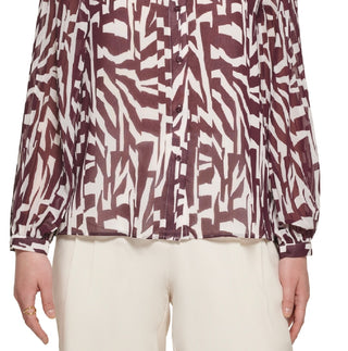 Calvin Klein Women's Printed Pleat Sleeve Button Front Blouse Purple Size X-Large