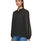 Calvin Klein Women's Pleat Sleeve Chiffon Button Front Blouse Black Size Large