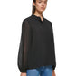 Calvin Klein Women's Pleat Sleeve Chiffon Button Front Blouse Black Size Large