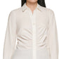Calvin Klein Women's Ruched Button FronT-Shirt White Size Medium