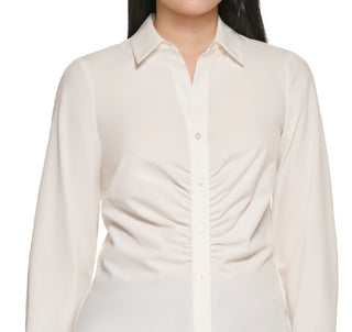 Calvin Klein Women's Ruched Button FronT-Shirt White Size Medium