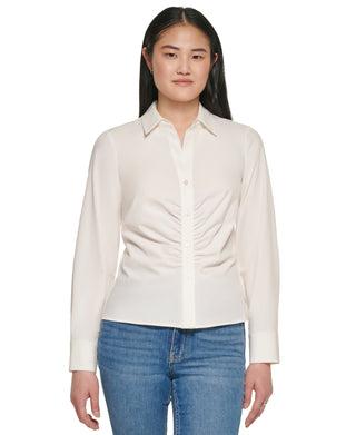 Calvin Klein Women's Ruched Button FronT-Shirt White Size Medium
