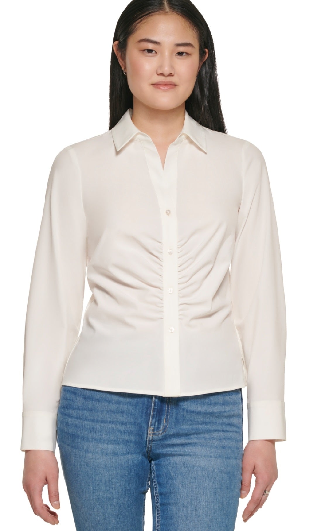 Calvin Klein Women's Ruched Button Front Shirt White Size Small
