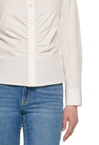Calvin Klein Women's Ruched Button Front Shirt White Size Small