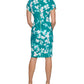 Calvin Klein Women's Printed Tulip Sleeve Sheath Dress Green Size 2Petite