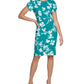 Calvin Klein Women's Printed Tulip Sleeve Sheath Dress Green Size 2Petite