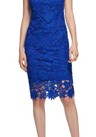 Calvin Klein Women's Sleeveless Lace Sheath Dress Blue Size 10