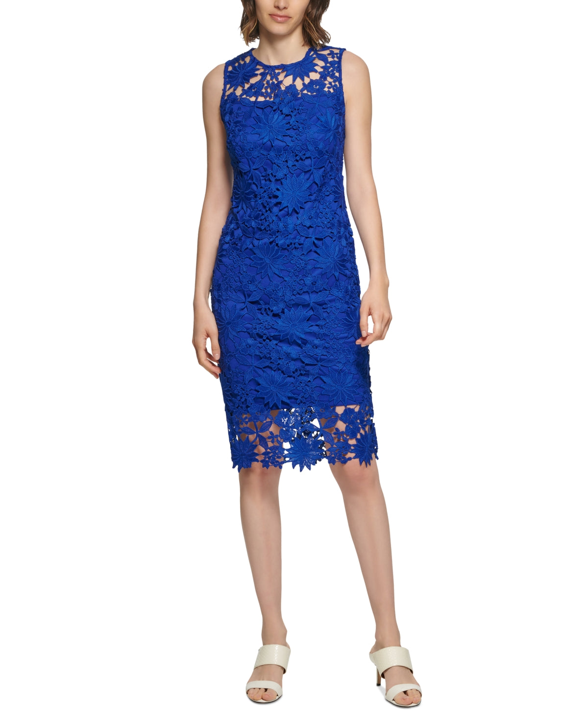 Calvin Klein Women's Sleeveless Lace Sheath Dress Blue Size 10