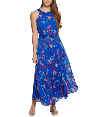 Calvin Klein Women's Tiered Belted Dress Blue Size 12