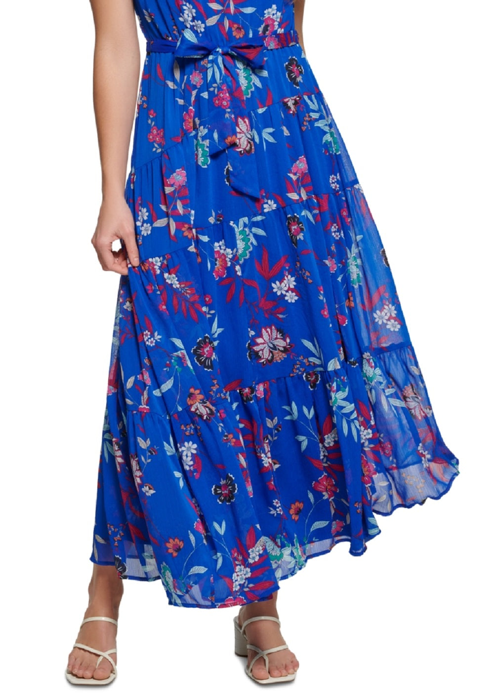 Calvin Klein Women's Tiered Belted Dress Blue Size 12