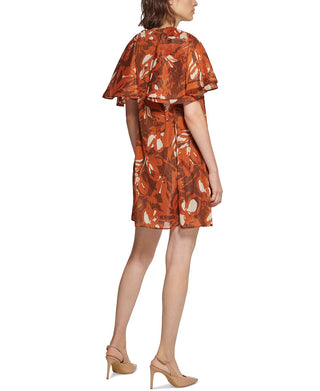 Calvin Klein Women's Chiffon Capelet Dress Brown Size 4