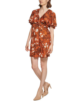 Calvin Klein Women's Chiffon Capelet Dress Brown Size 4