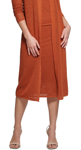 Calvin Klein Women's Mesh Knit Duster Cardigan Brown Size Small