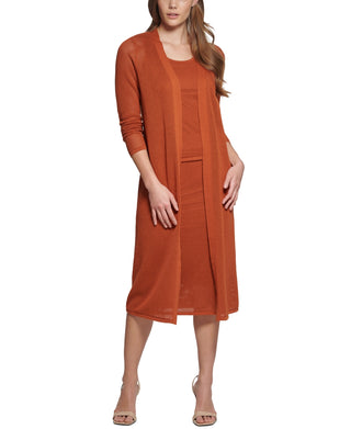 Calvin Klein Women's Mesh Knit Duster Cardigan Brown Size Small