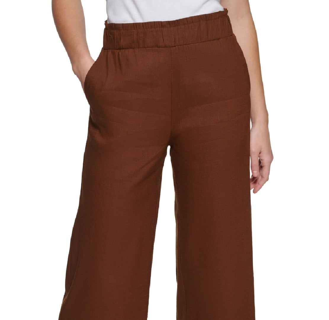 Calvin Klein Women's Cropped Linen Pants Brown Size Medium