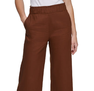 Calvin Klein Women's Cropped Linen Pants Brown Size Medium