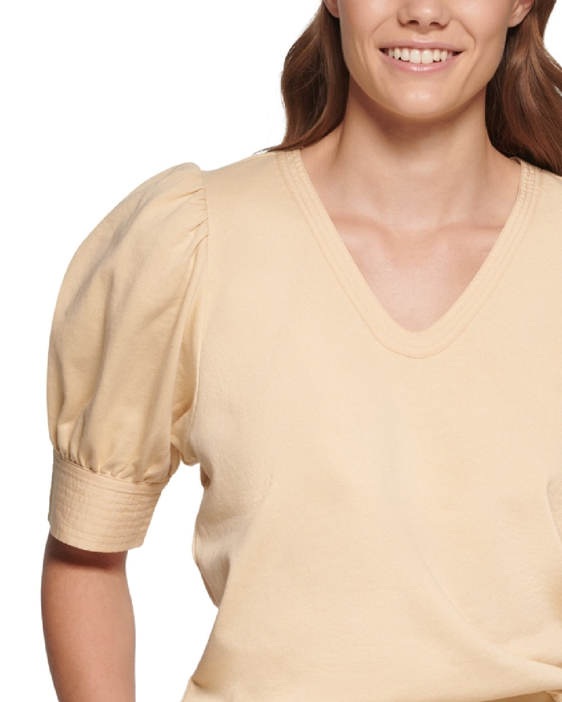 Calvin Klein Women's Puff Sleeve Cotton Sweatshirt Brown Size X-Large