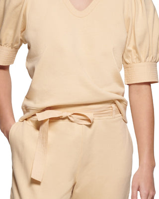 Calvin Klein Women's Puff Sleeve Cotton Sweatshirt Brown Size X-Large