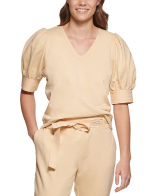 Calvin Klein Women's Puff Sleeve Cotton Sweatshirt Brown Size X-Large