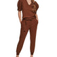 Calvin Klein Women's Puff Sleeve Cotton Sweatshirt Brown Size Large