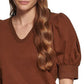 Calvin Klein Women's Puff Sleeve Cotton Sweatshirt Brown Size Large