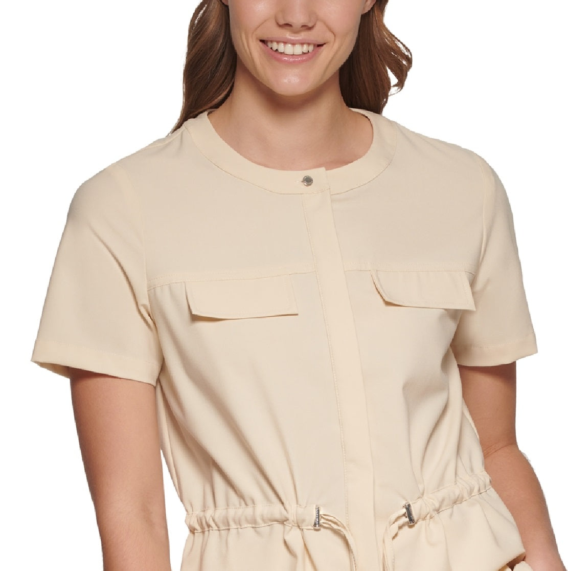Calvin Klein Women's Short Sleeve Drawstring Waist Jacket Brown