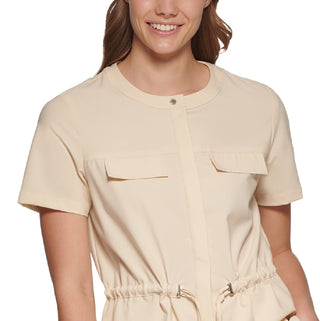 Calvin Klein Women's Short Sleeve Drawstring Waist Jacket Brown