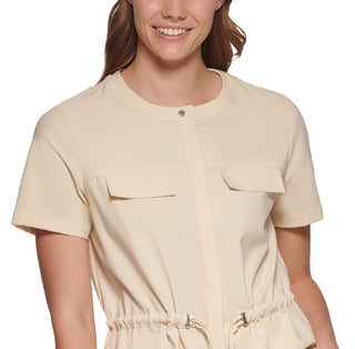 Calvin Klein Women's Short Sleeve Drawstring Waist Jacket Brown