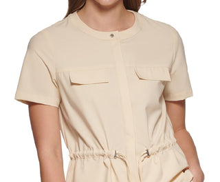 Calvin Klein Women's Short Sleeve Drawstring Waist Jacket Brown Size Small