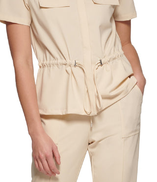 Calvin Klein Women's Short Sleeve Drawstring Waist Jacket Brown Size Small