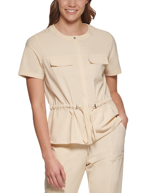 Calvin Klein Women's Short Sleeve Drawstring Waist Jacket Brown Size Small